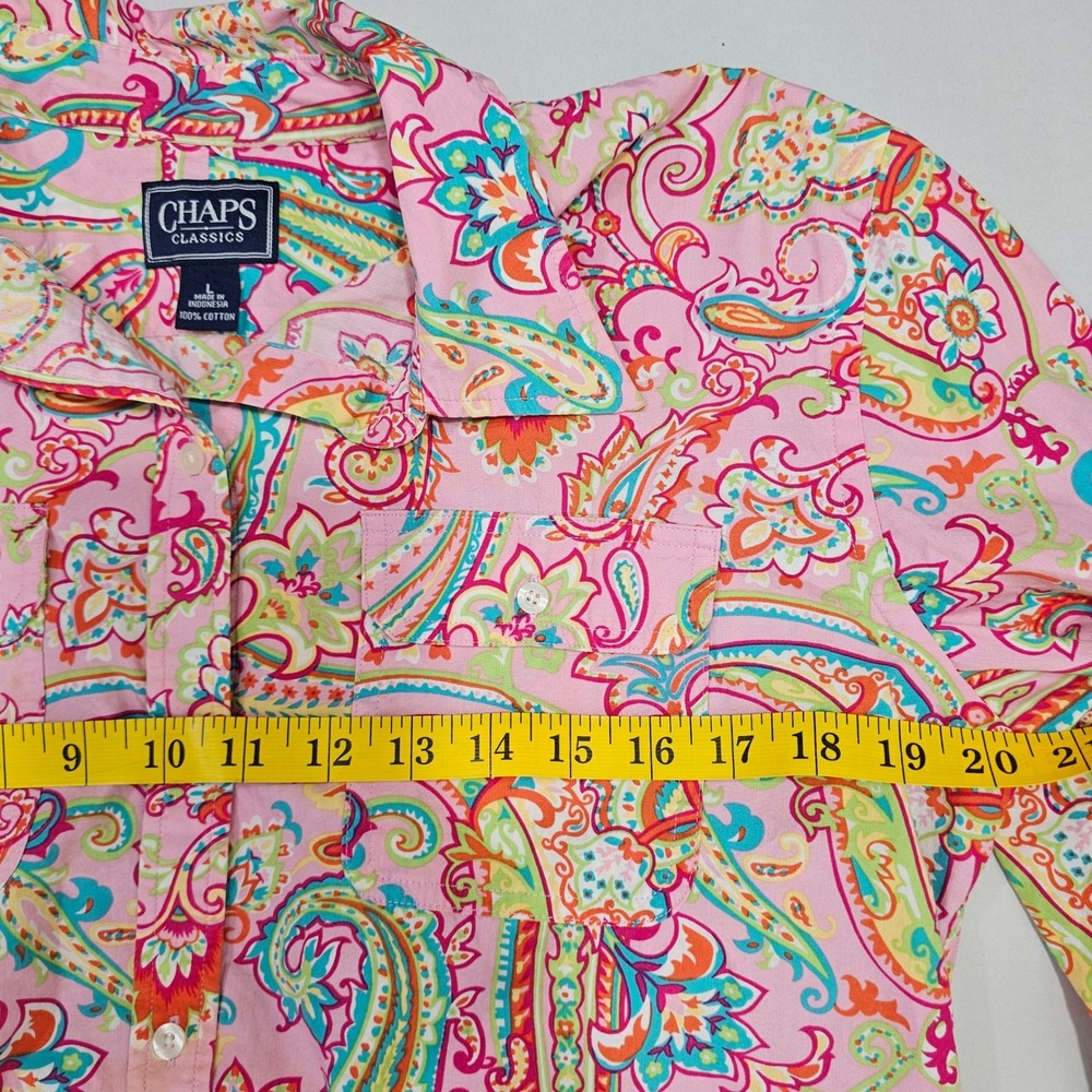 Chaps Button Down Shirt Womens L Pink Paisley Classics Cotton Long Sleeve G282 - Picture 5 of 7